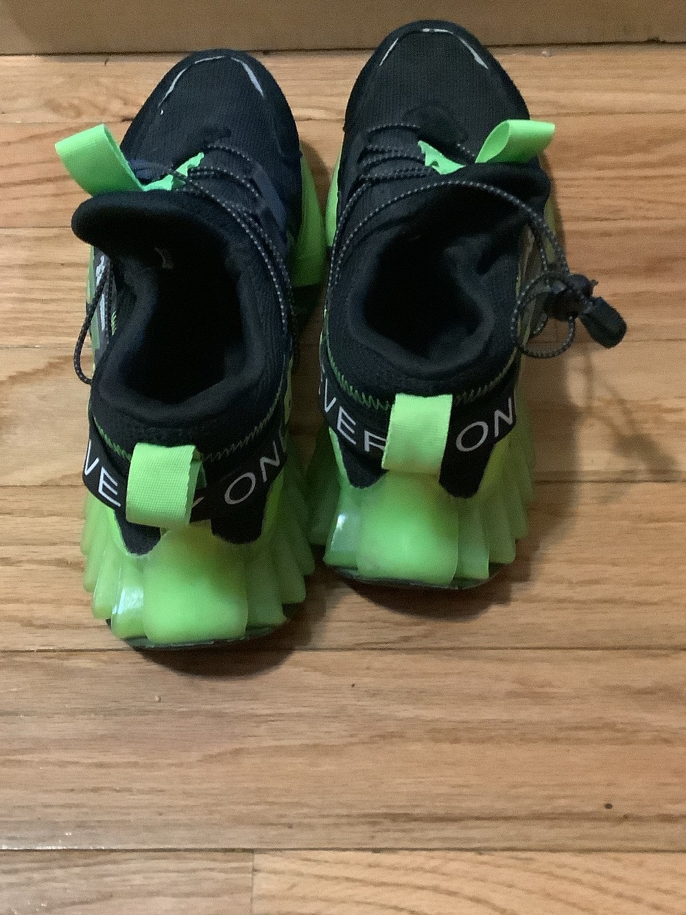 Black Sneakers with Neon Green Accents - Picture 2 of 5